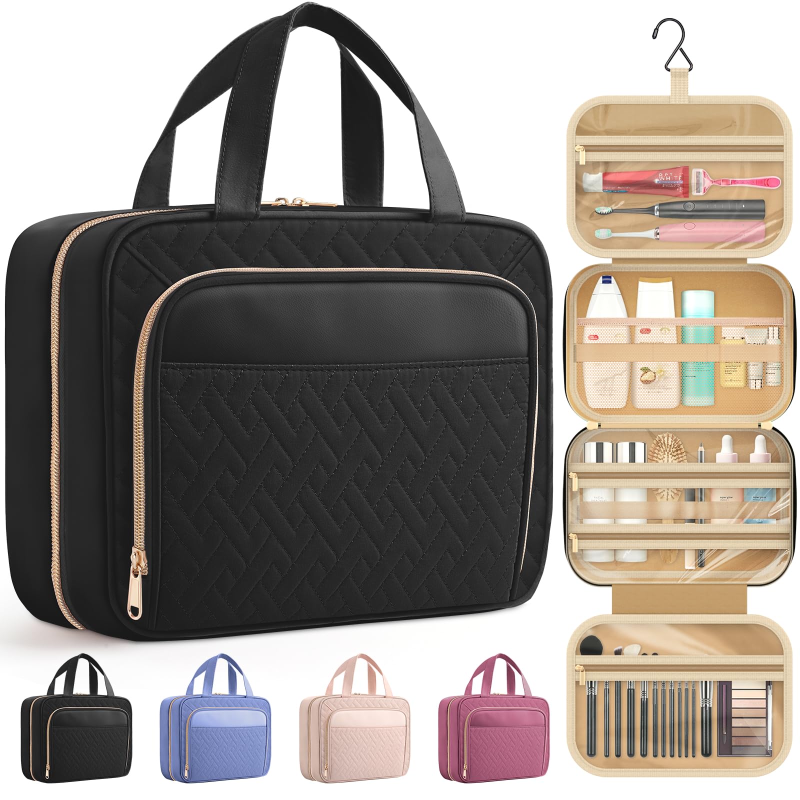 HOTOR bolsa de aseo de viaje con colgante, ideal para colgar y ahorrar espacio.