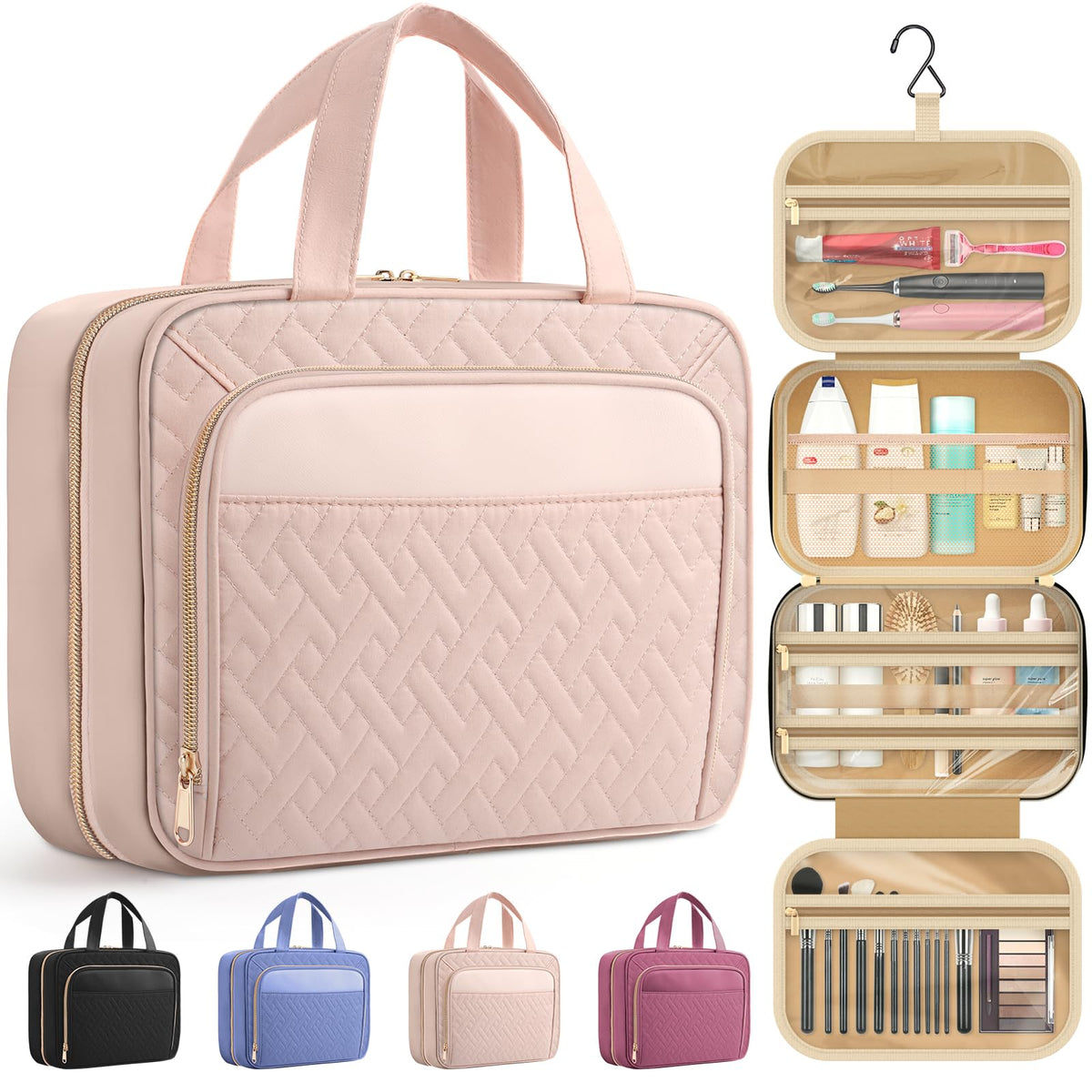 HOTOR bolsa de aseo para viaje en rosa palo, organizada y fácil de transportar.