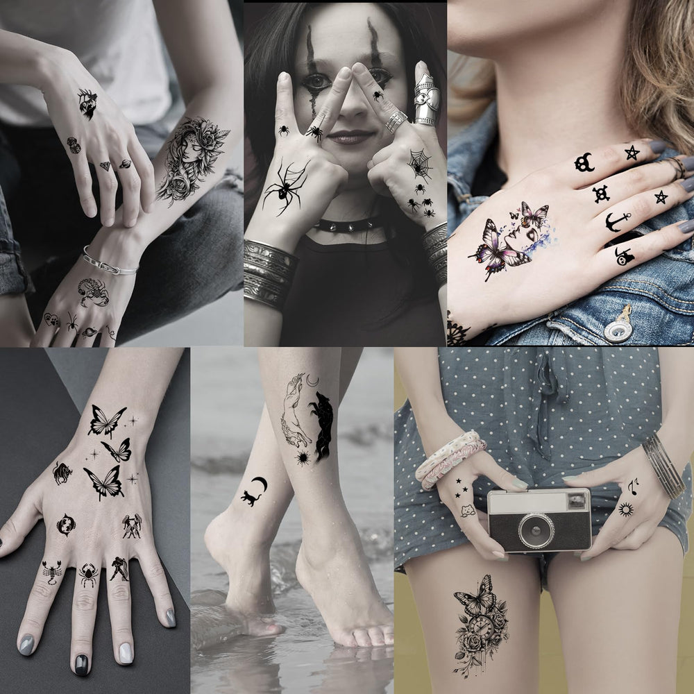 Hotoyannia tatuaje temporal calavera negra, look sombrío sin compromiso