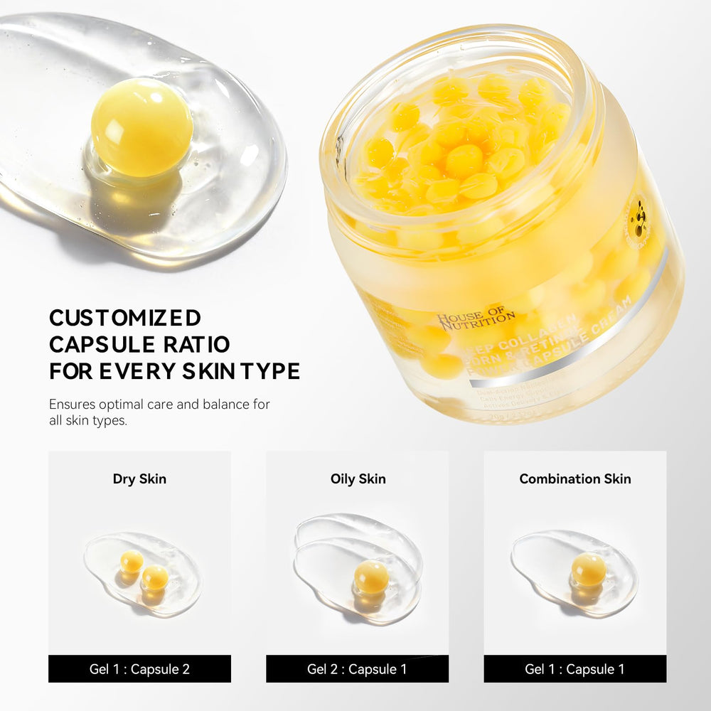 House of Nutrition Deep Collagen Capsule Cream, niacinamida para tono uniforme y poros más finos.