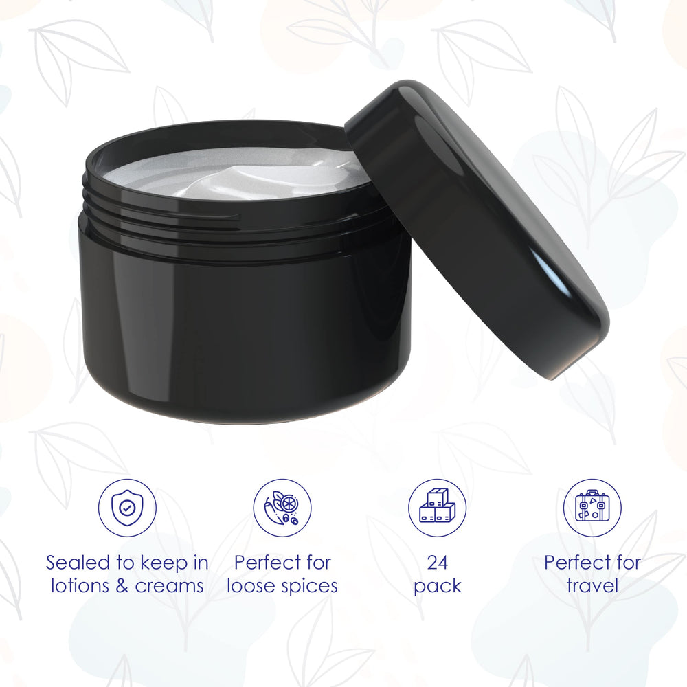 Houseables jarras negras 2oz detalle tapa: cierre hermético para conservar contenido.