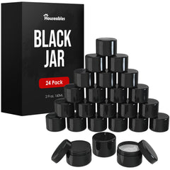 Houseables jarras negras 2oz frontal: diseño duradero para viaje y muestras.