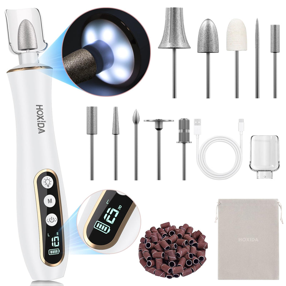Lima eléctrica Hoxida con luz 360°, ideal para cuidado en casa.