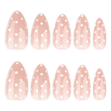 Uñas reutilizables HPYFOI con diseño de puntos blancos para uso diario.
