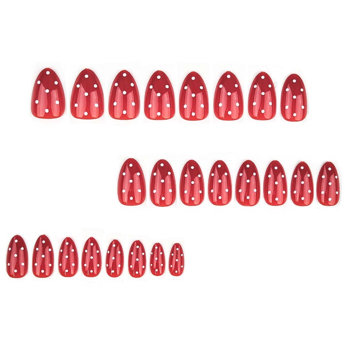 HPYFOI Uñas rojas en almendra con lunares, diseño festivo.