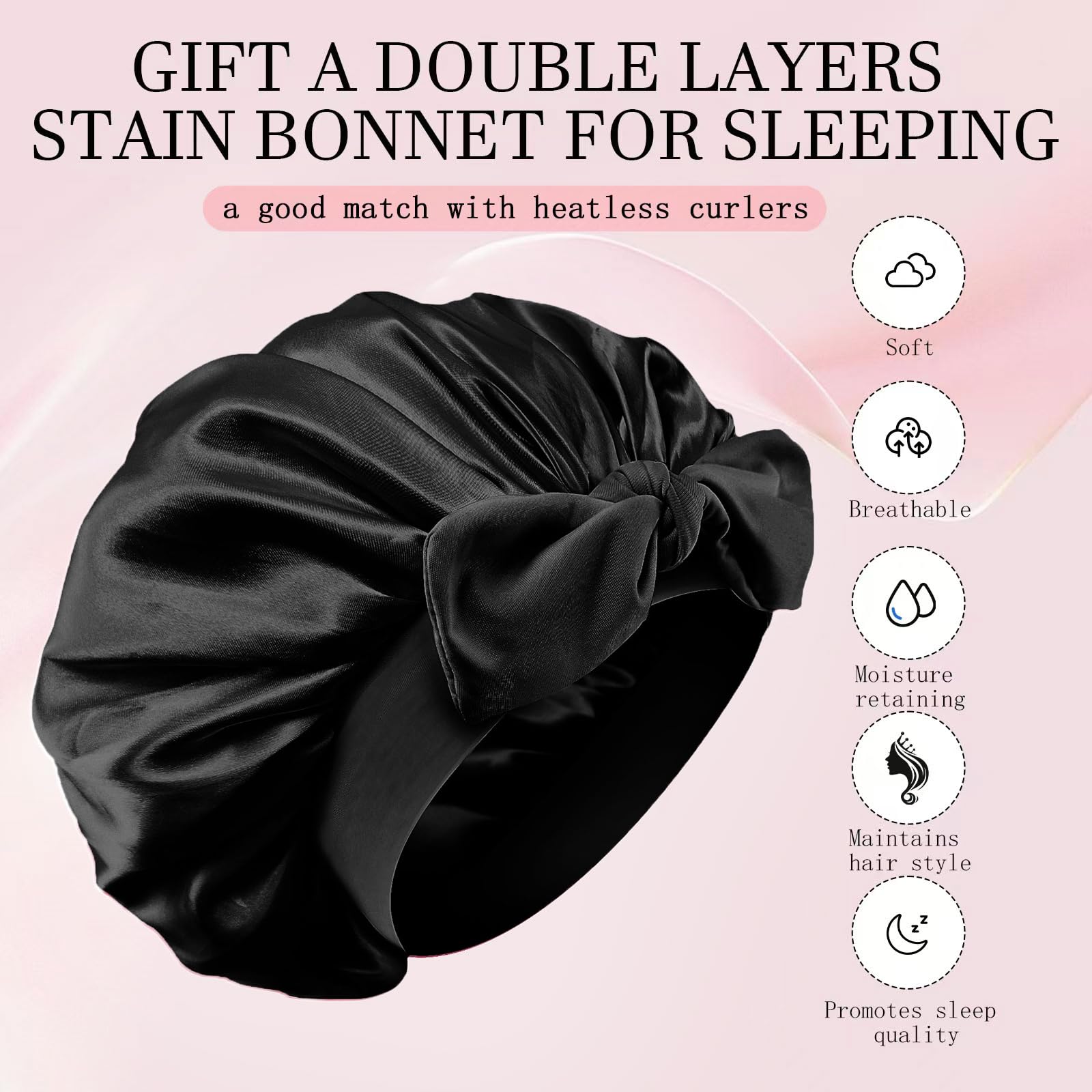 Bonete de seda doble capa de Hroevc para cabello suave durante la noche