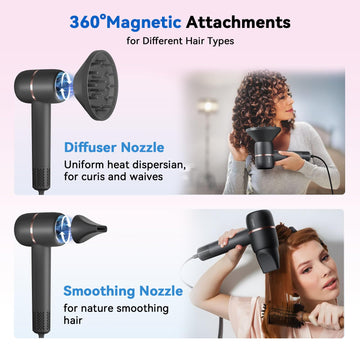 HRYCF secador incluye accesorios magnéticos de 360 grados para peinados versátiles