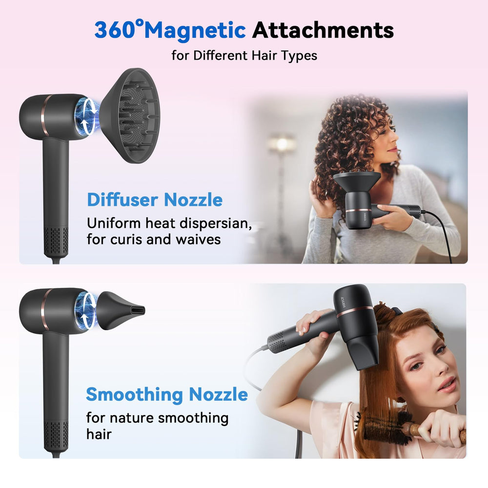 HRYCF secador incluye accesorios magnéticos de 360 grados para peinados versátiles