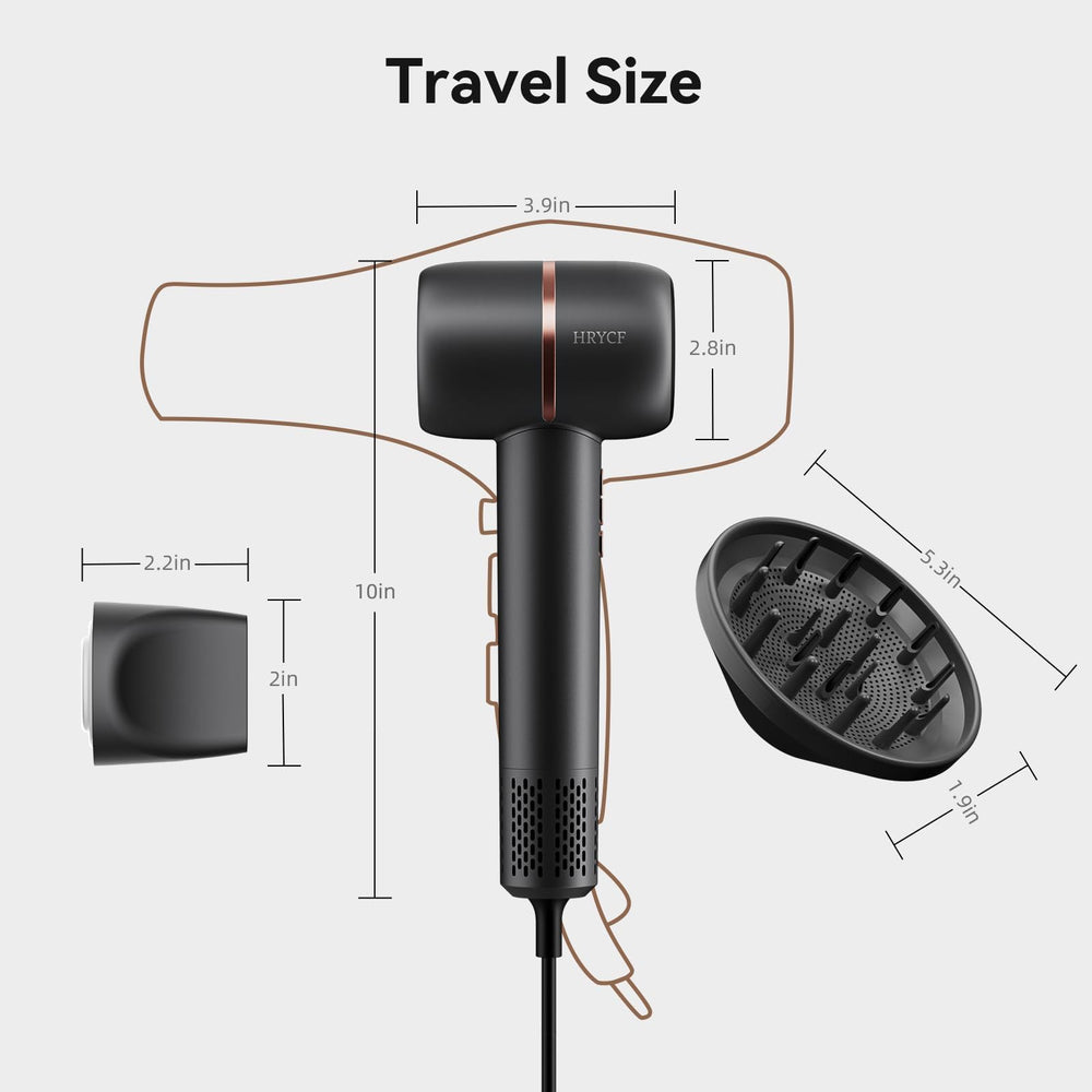 HRYCF secador ligero y silencioso, ideal para uso en casa o viaje