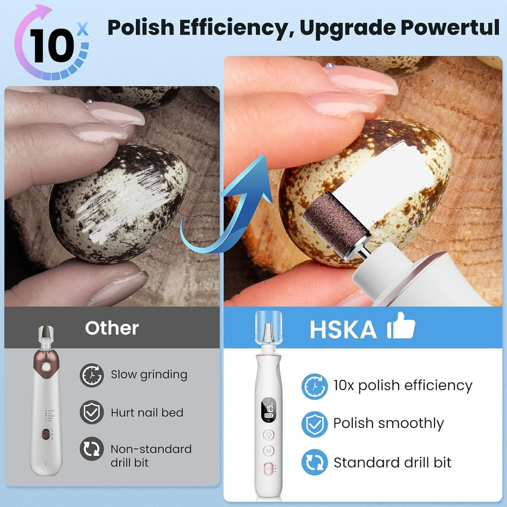 HSKAI cordless nail file in action for convenient at-home shaping.