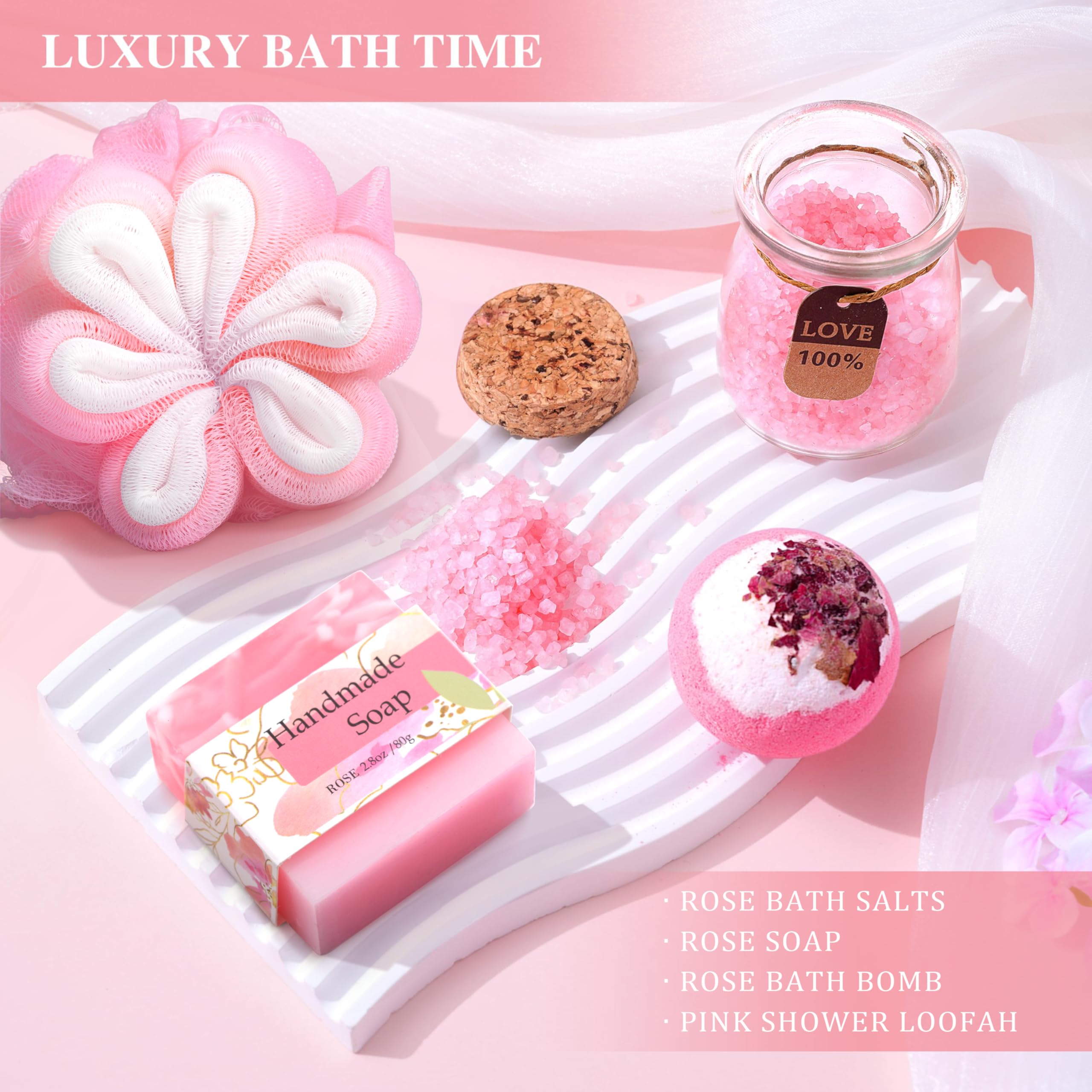 HSOEIXL sales de baño rosas: aroma floral para un momento de cuidado.