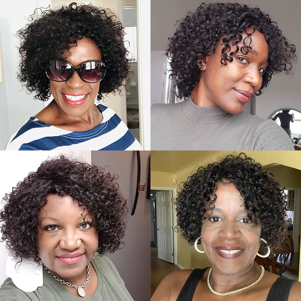 Peluca HUA kinky-curly 10 pulgadas, colocación rápida sin adhesivo.