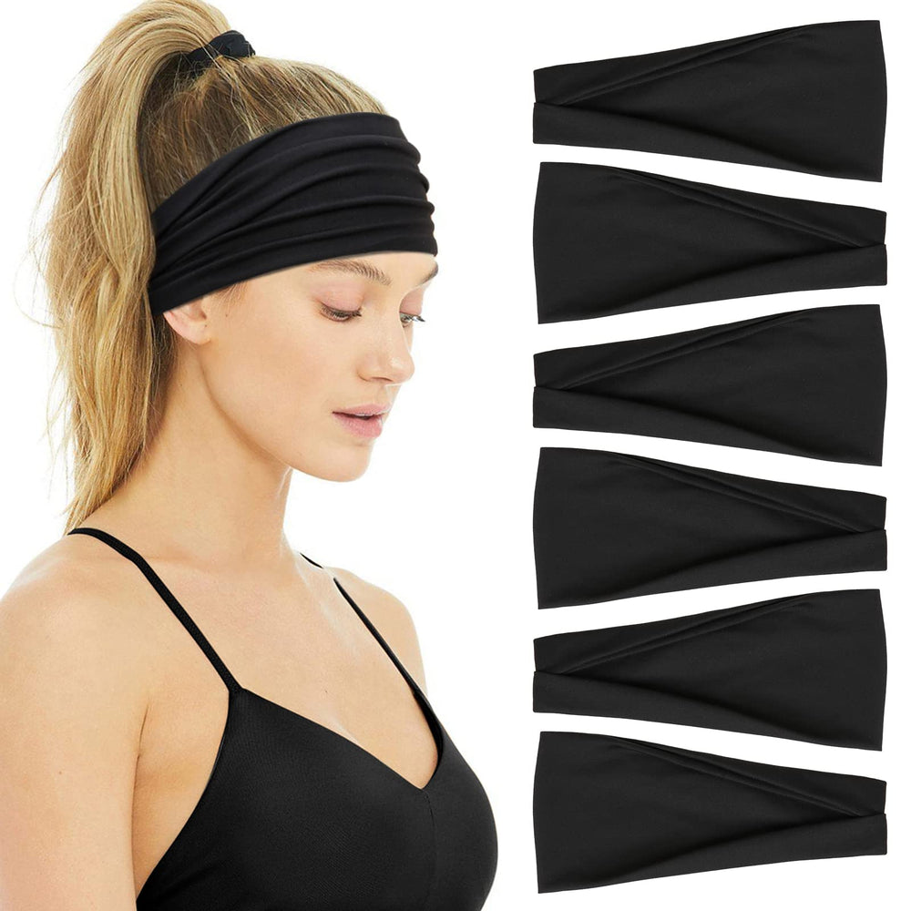 Huachi cinta para el cabello negra suave frente, ideal para yoga y cardio