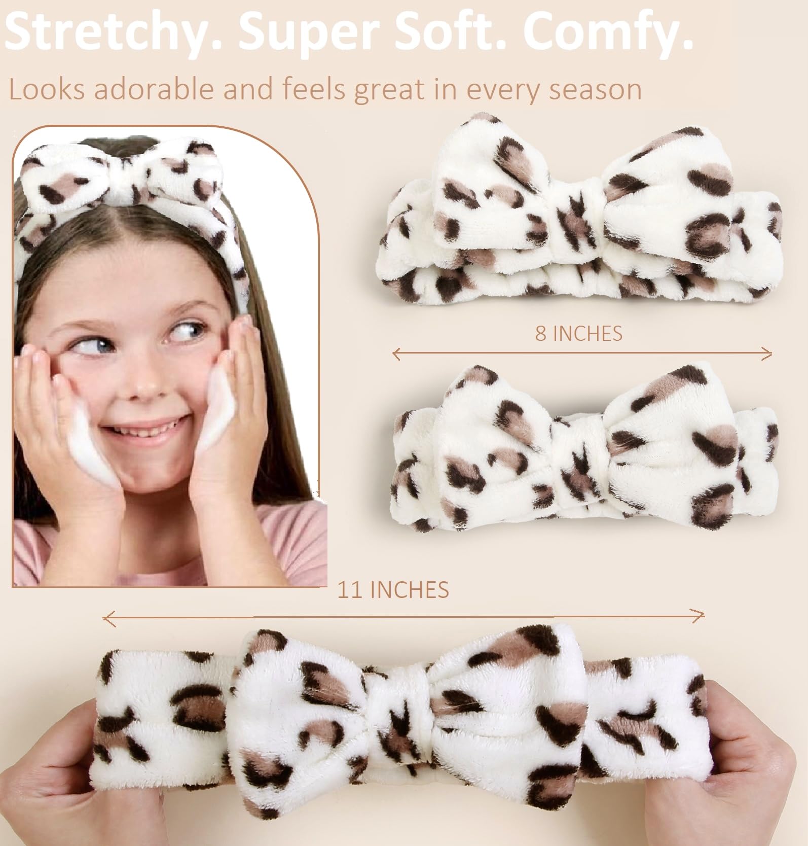 Huachi cinta para maquillaje, leopardo blanco, accesorio versátil para belleza.