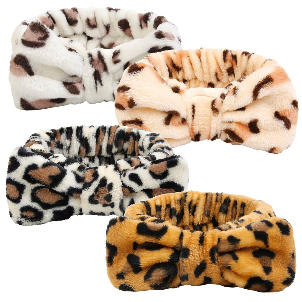 Huachi cinta para la cabeza spa, leopardo blanco, mantiene el cabello fuera de la cara.