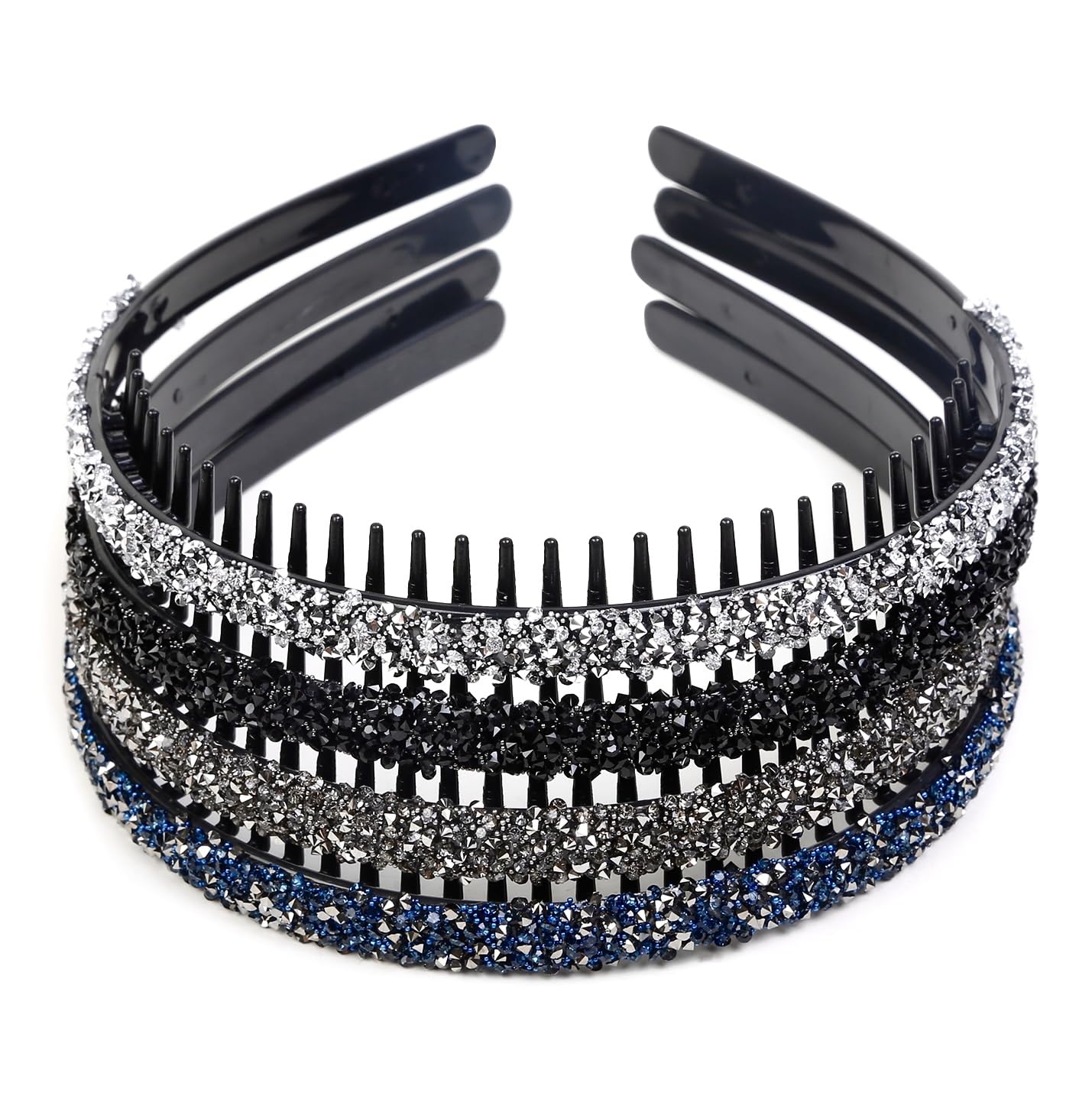 Diadema Huachi de cristal negro con dientes, complemento chic para fiestas