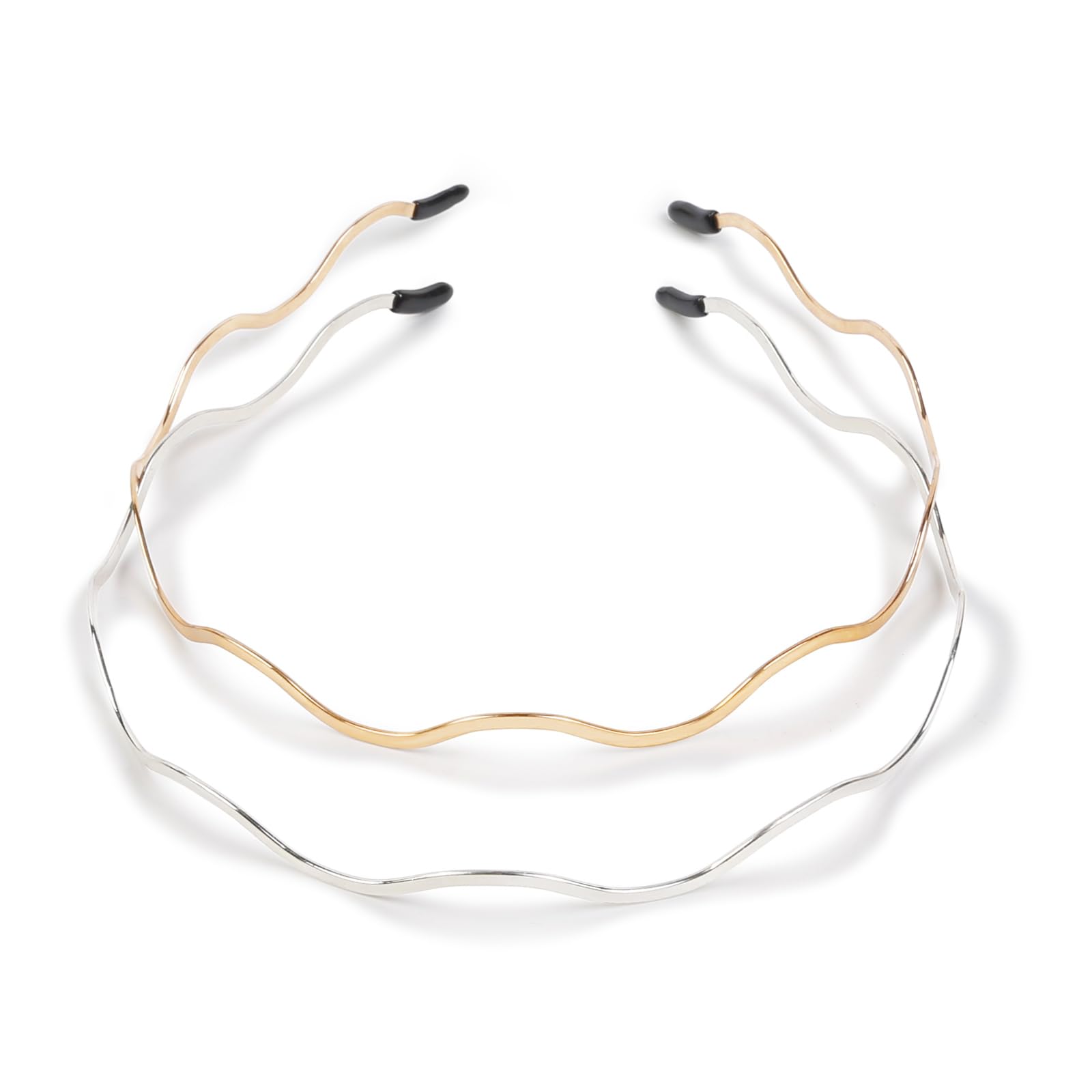 Diadema Huachi en plata con diseño en onda, ideal para atuendos casuales.