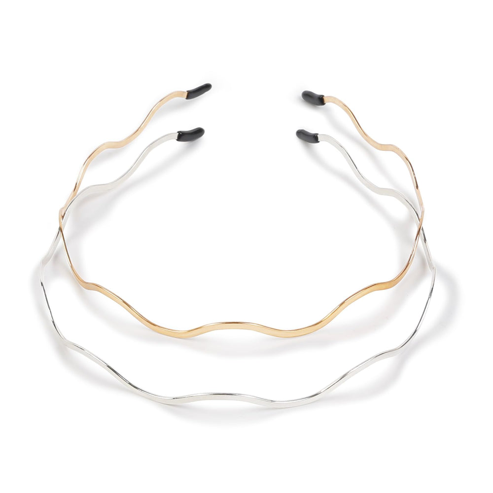 Diadema Huachi en plata con diseño en onda, ideal para atuendos casuales.