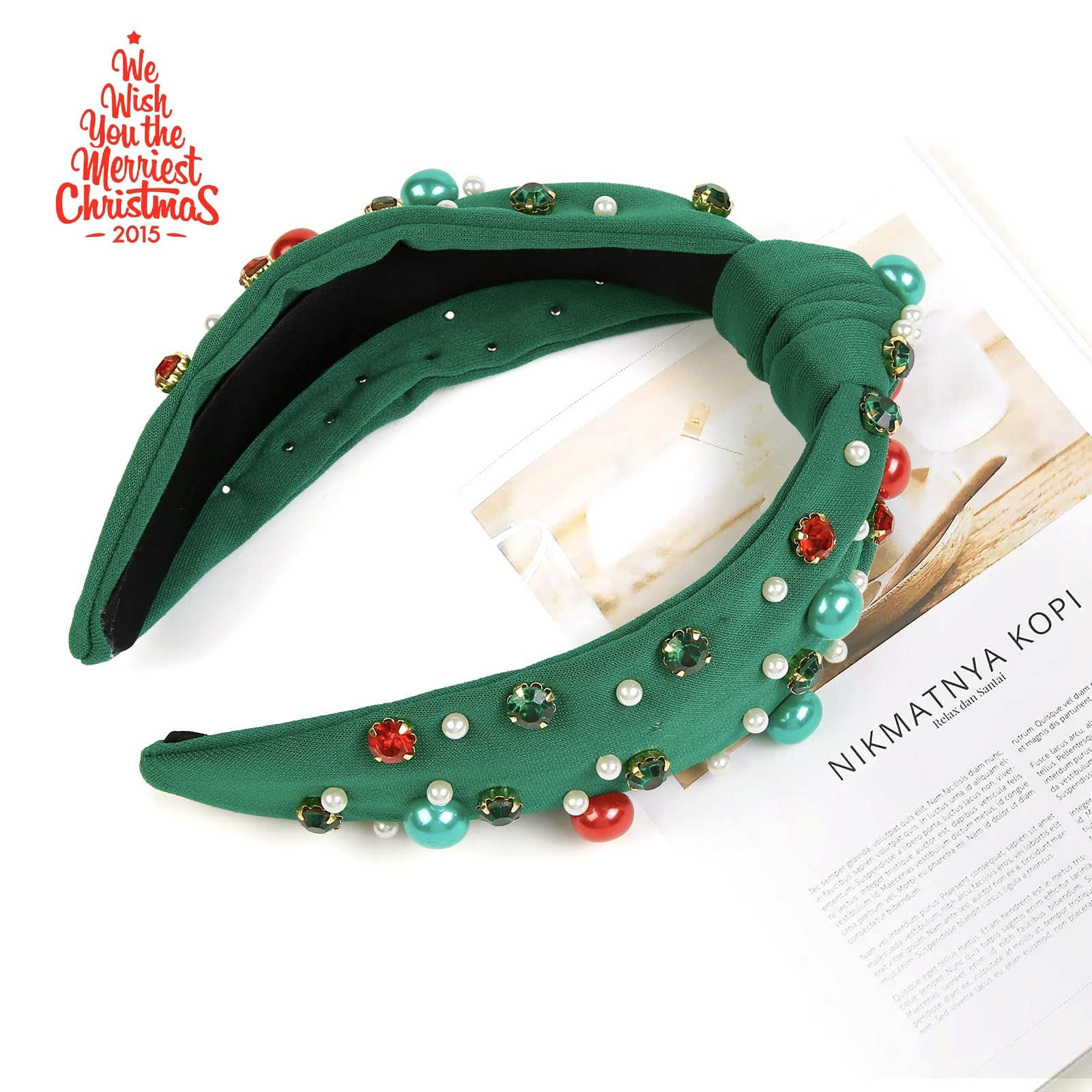 Diadema Huachi para Navidad, detalle de cristales brillantes para destacar en fiestas.