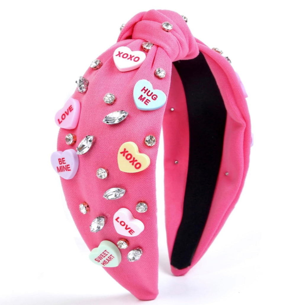 Huachi diadema San Valentín, corazon rosa con diamantes brillantes, para un look destacado.