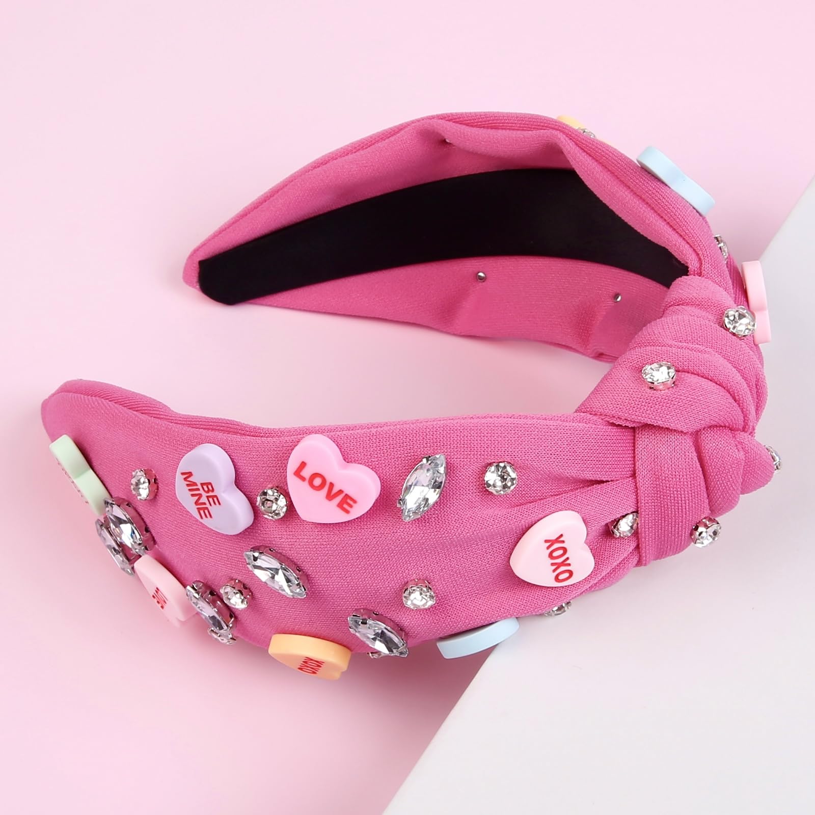 Huachi diadema San Valentín, nudo rosa, uso diario cómodo y estiloso.