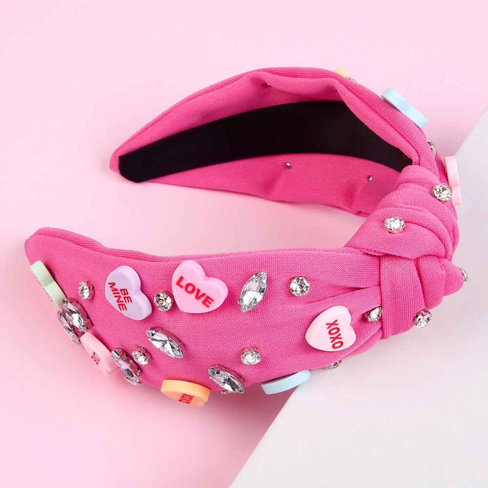 Huachi diadema San Valentín, nudo rosa, uso diario cómodo y estiloso.