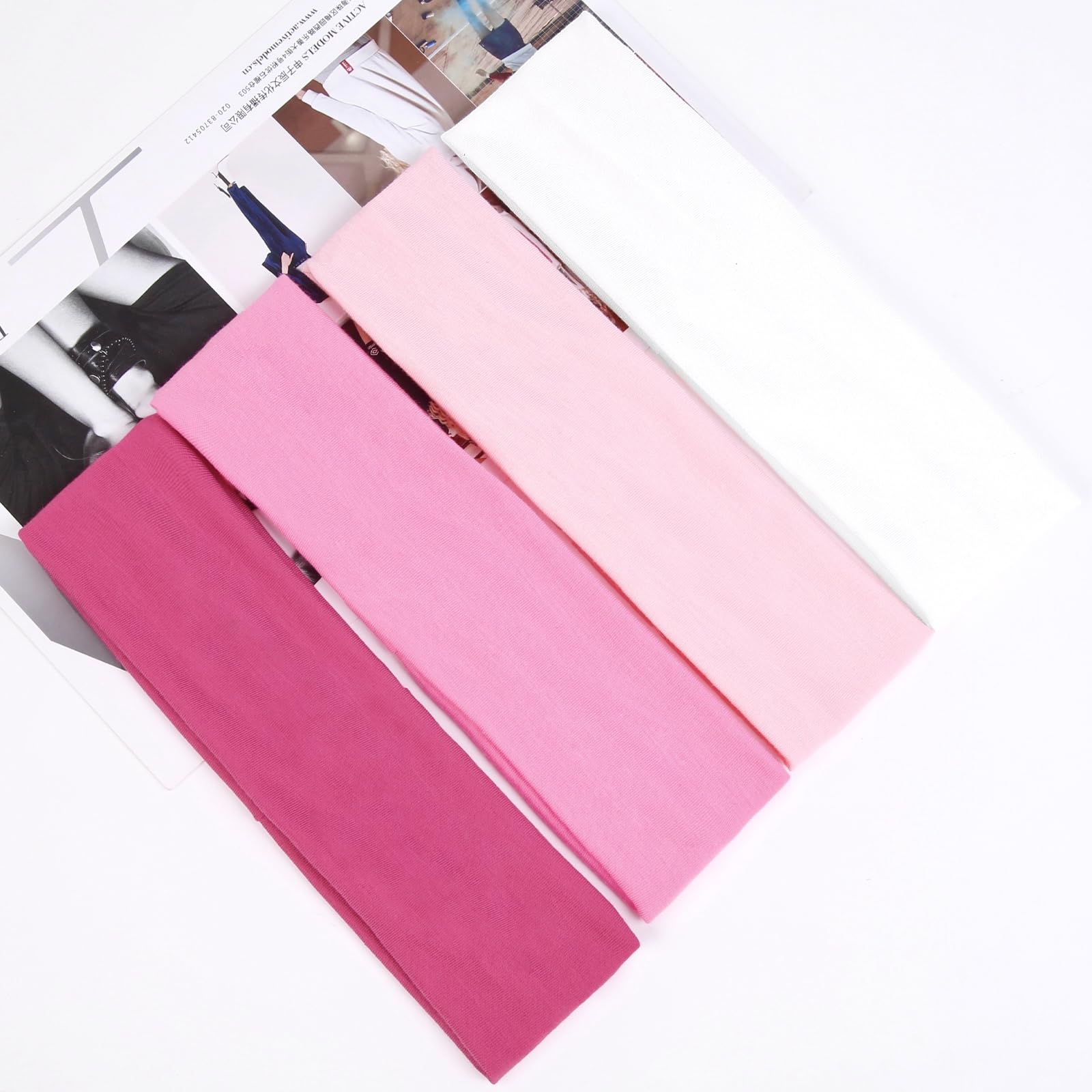 Diadema Huachi de tejido suave blanco y rosa para maquillaje y spa.