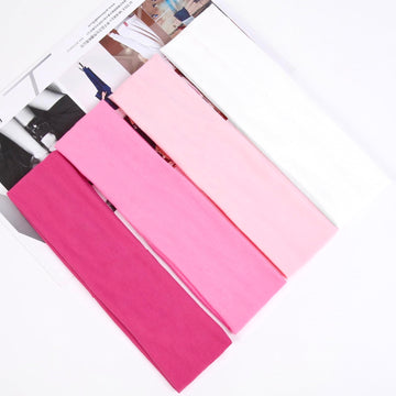 Diadema Huachi de tejido suave blanco y rosa para maquillaje y spa.