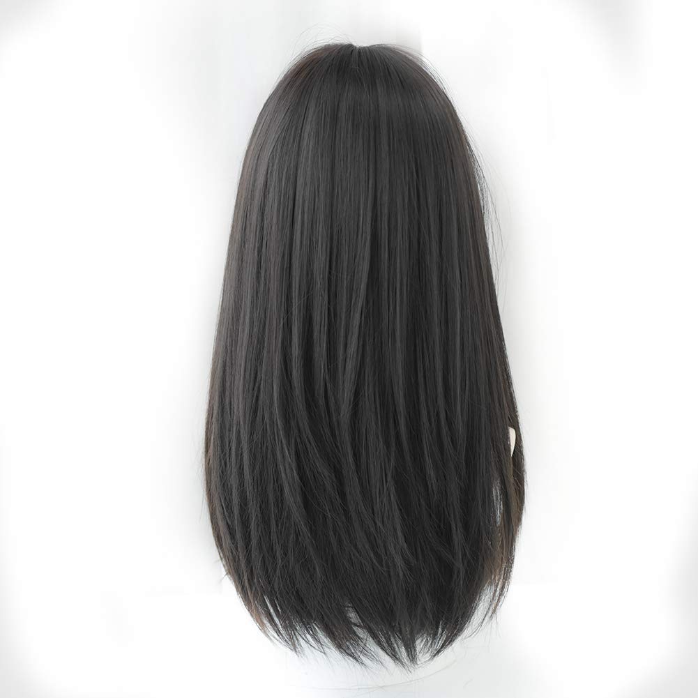 Peluca HUAISU negra con flequillo y ondas suaves, ideal para eventos y disfraces de personaje.