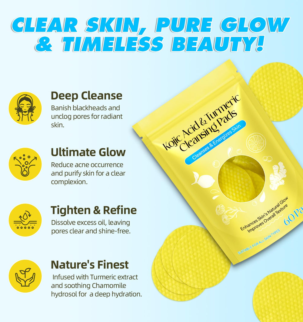 Disco limpieza facial HUALIJIA con curcuma y ácido kojico para piel renovada.