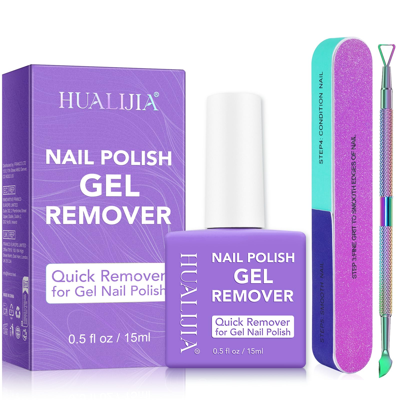 HUALIJIA removedor gel, botella de 15 ml para retirar esmalte en minutos