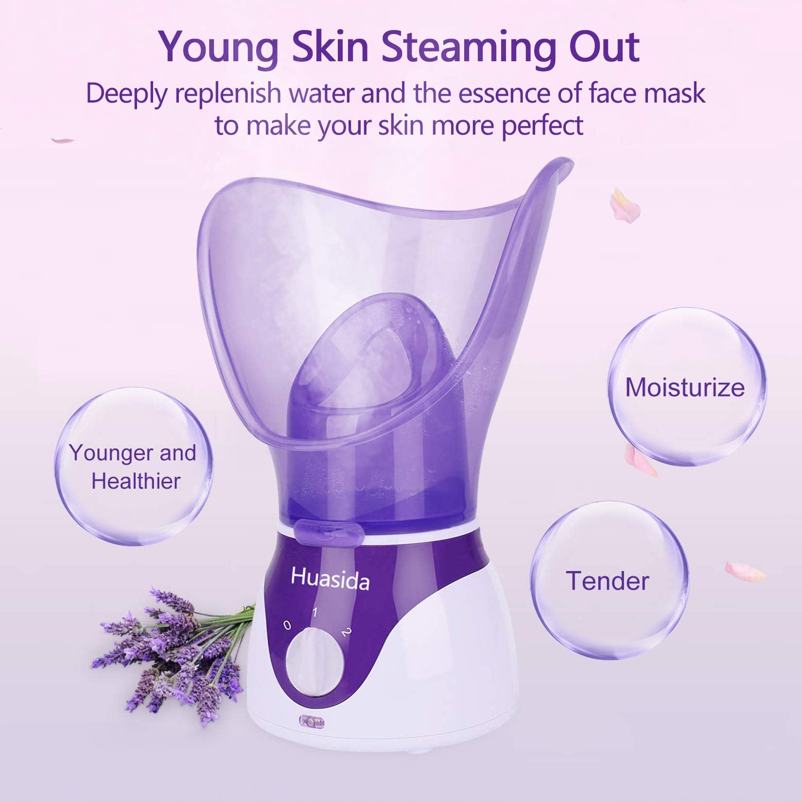 Persona usando vaporizador facial para hidratar y abrir poros suavemente.