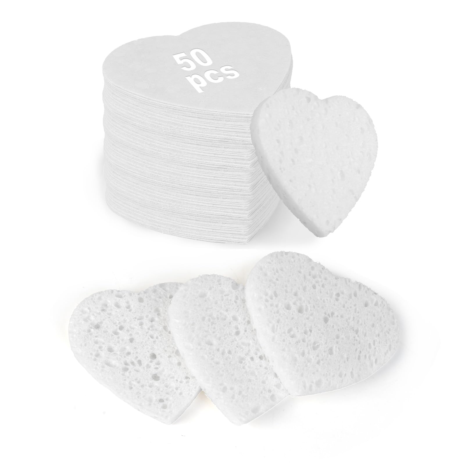 HUAXIN Biotechnology esponjas faciales en forma de corazón, 50 unidades para exfoliar suave