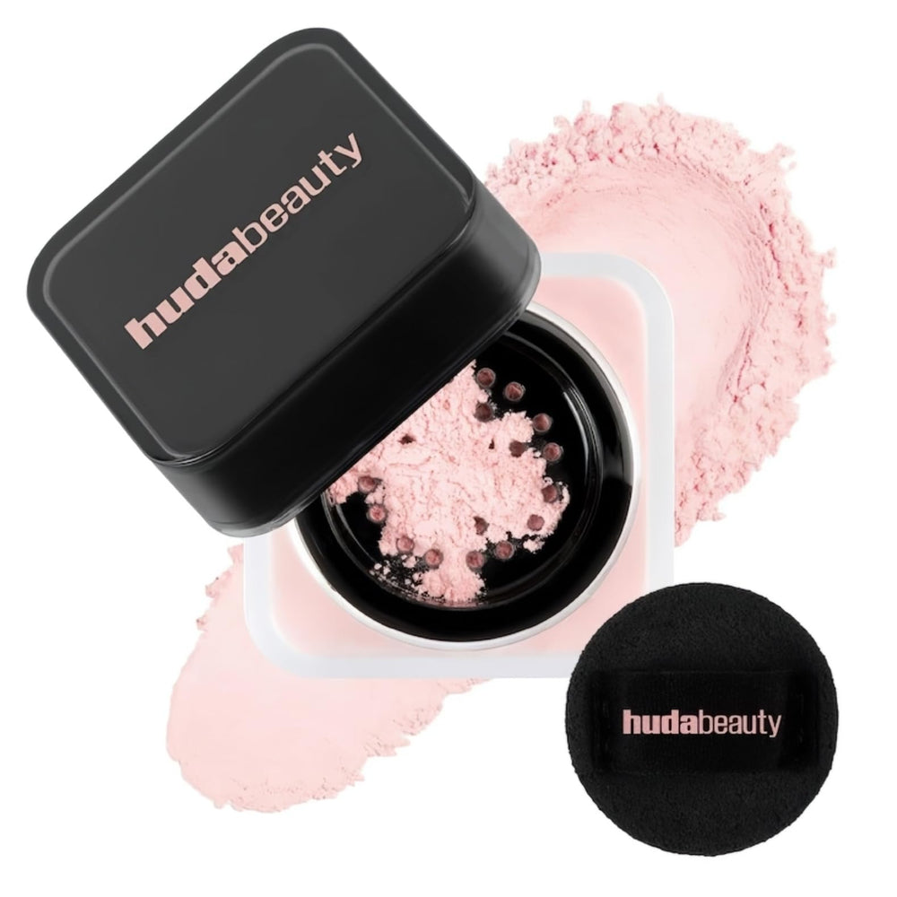 Polvos fijadores rosados Huda Mini Easy Bake, acabado mate suave