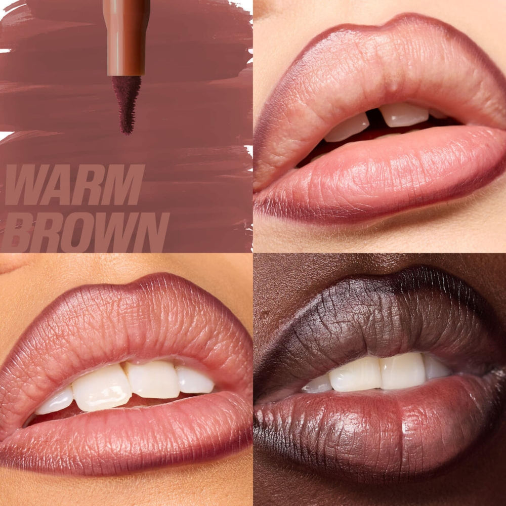 Muestra de color labial en piel con tono marrón cálido para comparar.