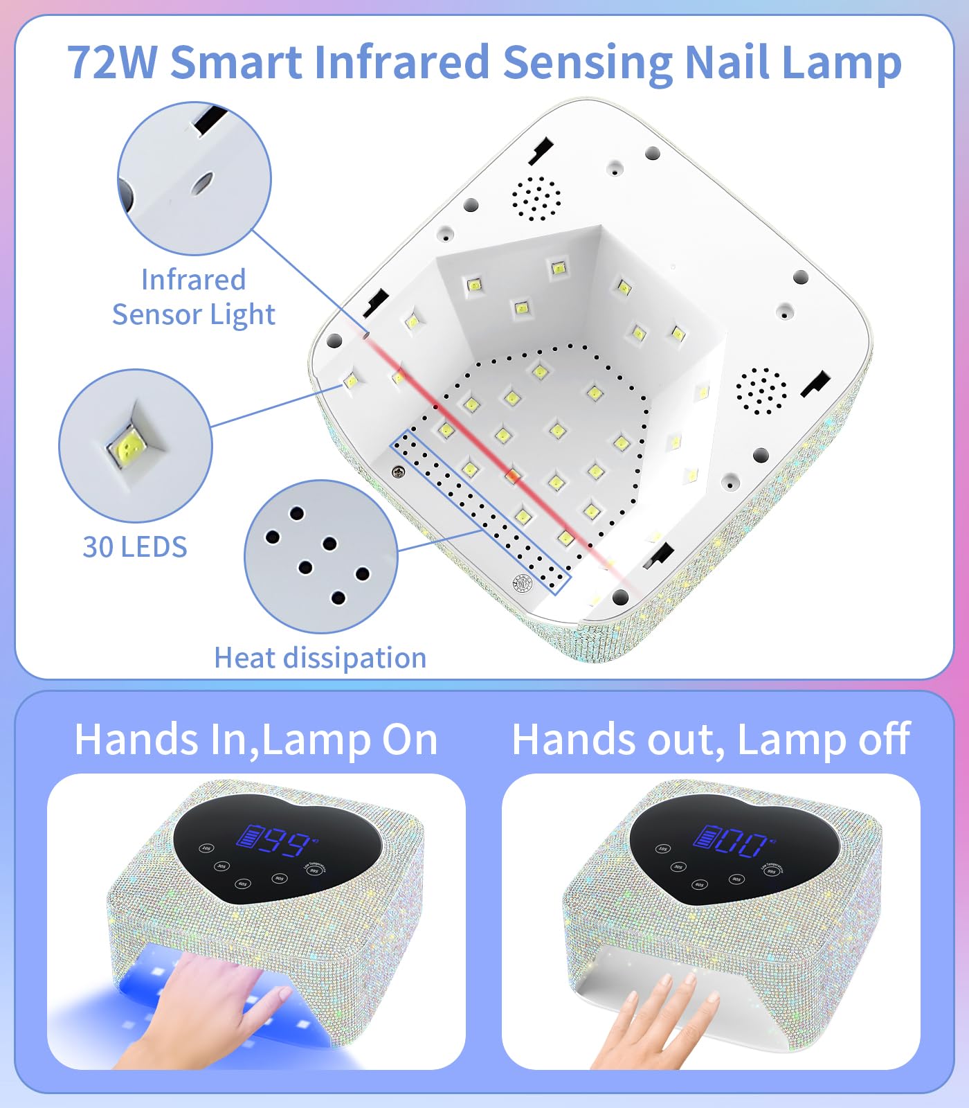 Lámpara UV HugMaple, pantalla grande y temporizadores fáciles para uñas