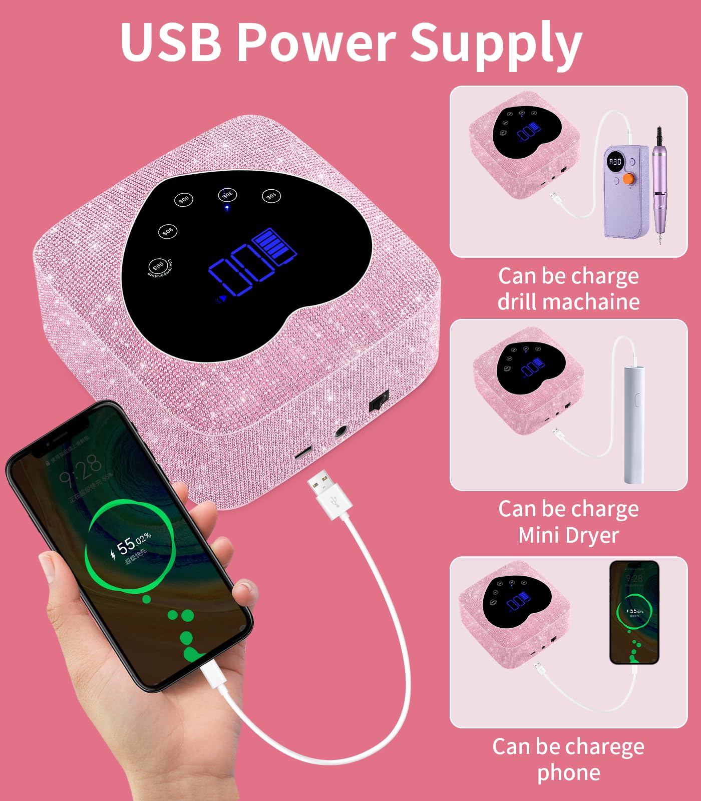 HUGMAPLE Lámpara UV para uñas con amplio espacio para manicuras completas