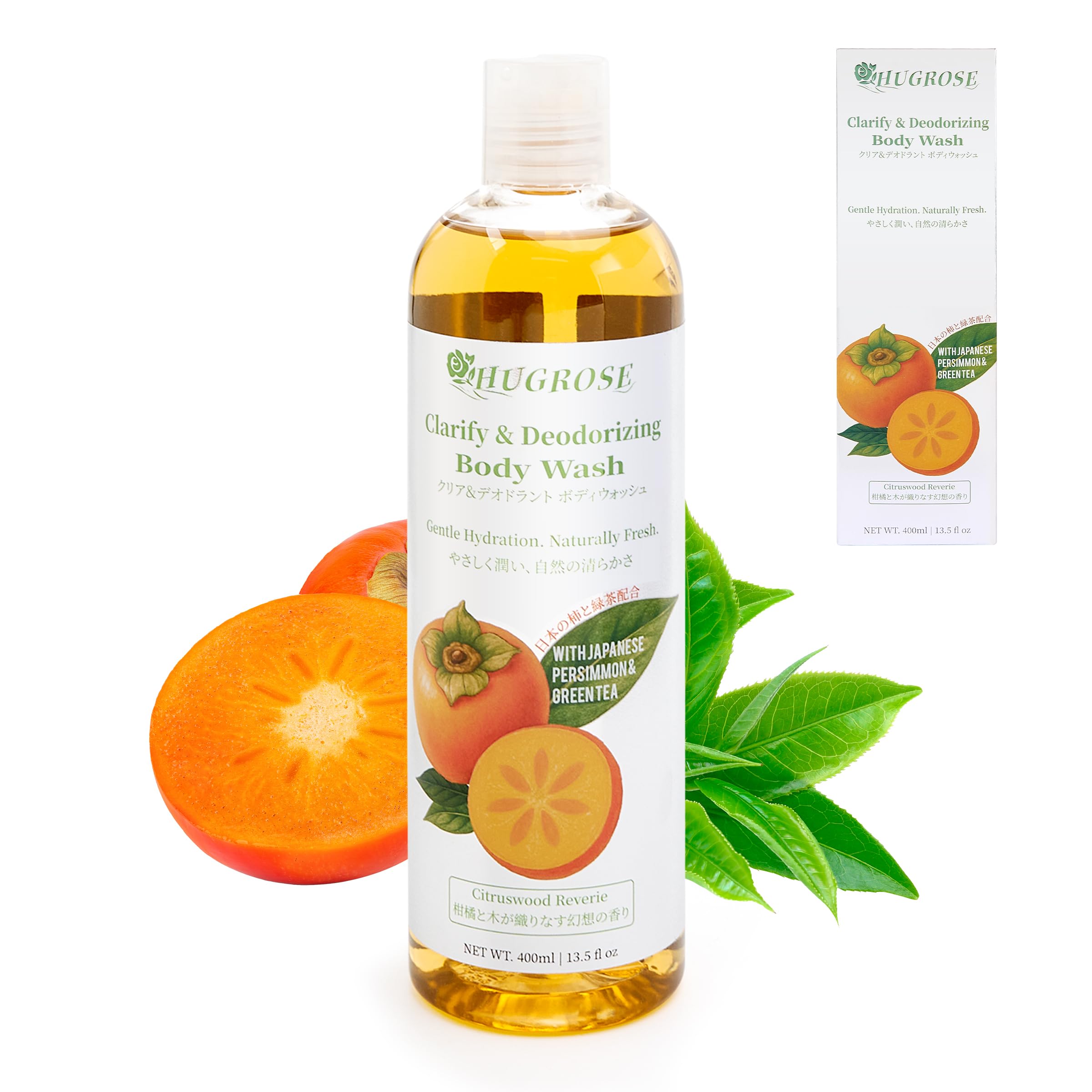 HUGROSE Persimmon: botella de gel de ducha con aroma cítrico para piel sensible.