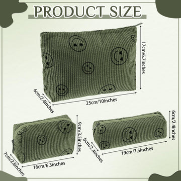Bolsa Huhumy corduroy verde militar con sonrisa, ideal para cosméticos.