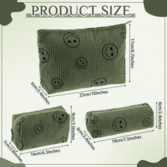 Bolsa Huhumy corduroy verde militar con sonrisa, ideal para cosméticos.