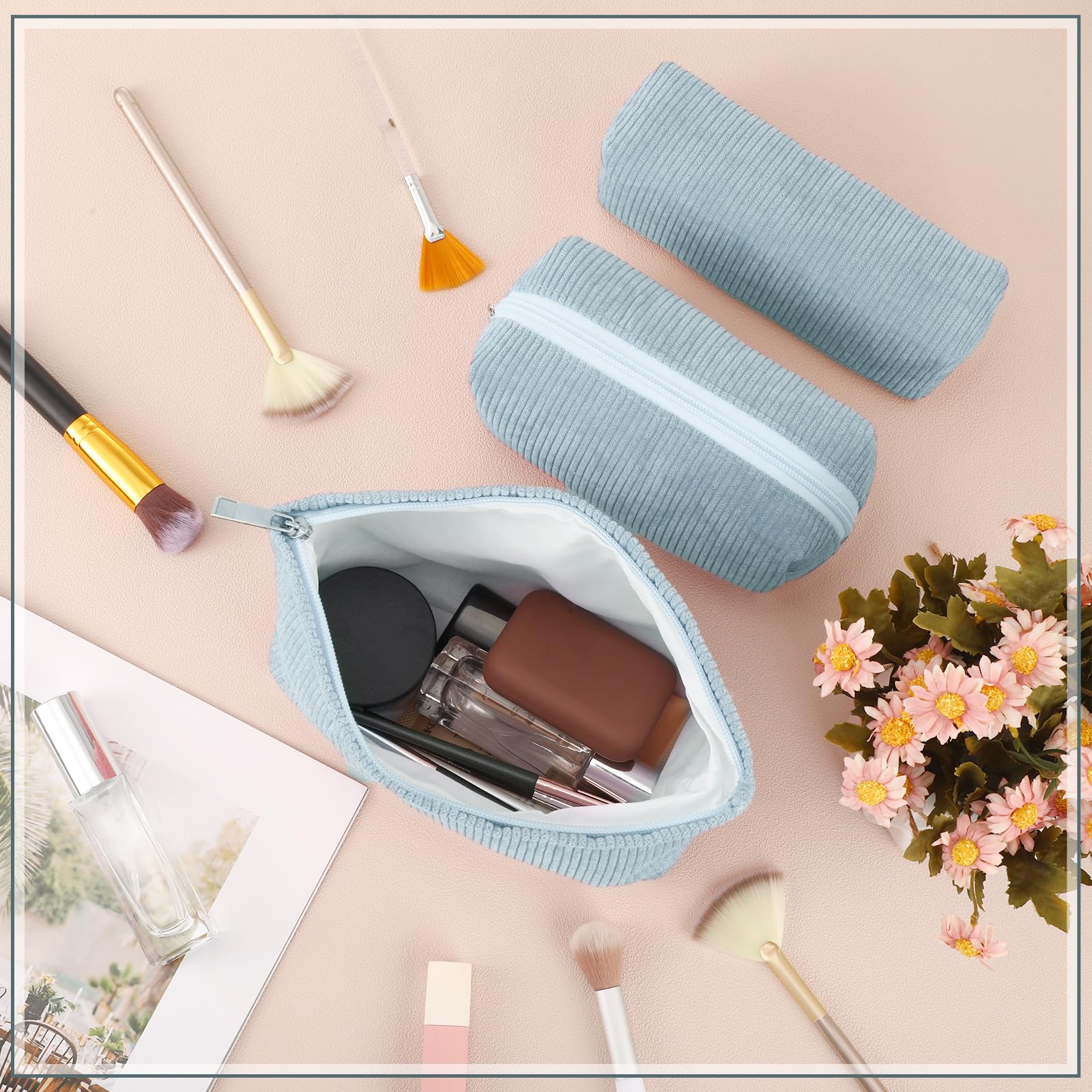Estuche para brochas Huhumy en corduroy azul, protege y ordena.