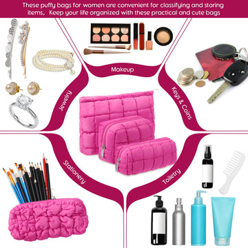 Huhumy bolsa maquillaje con cremallera rosa intenso, cierre seguro para viajes
