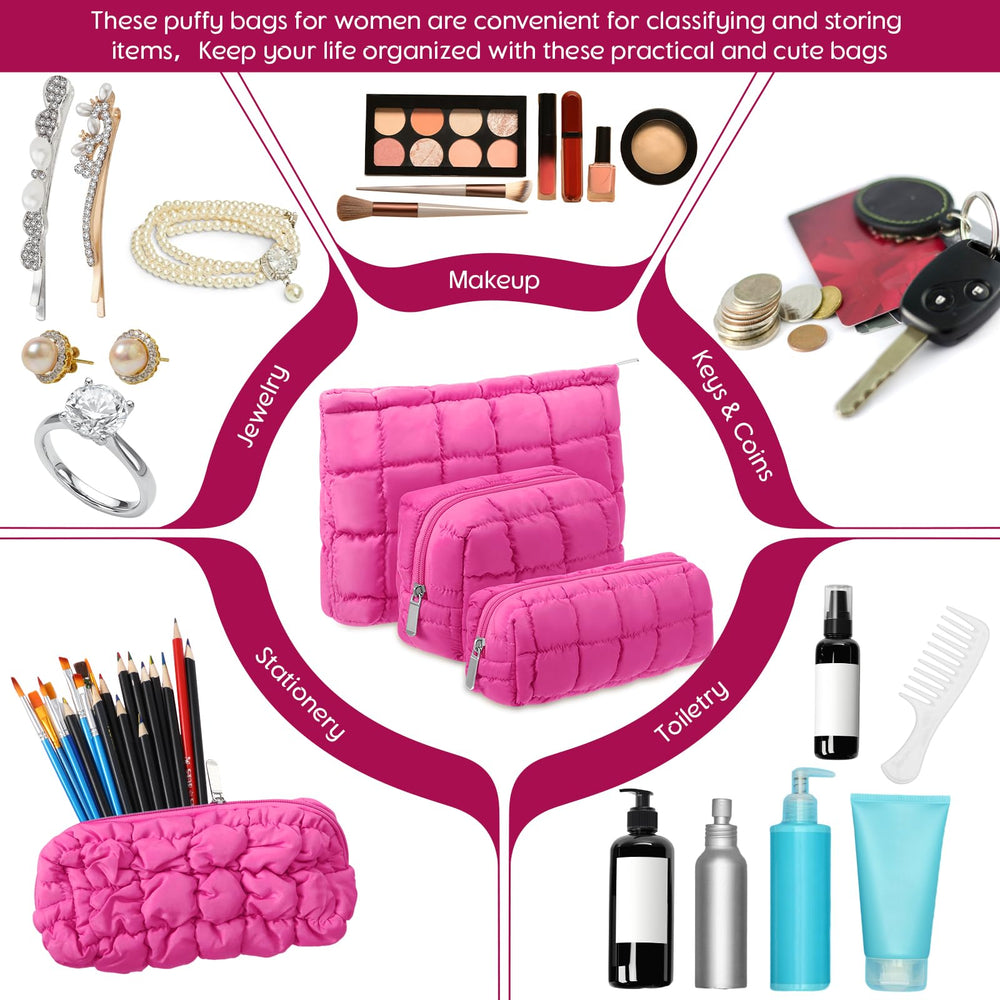 Huhumy bolsa maquillaje con cremallera rosa intenso, cierre seguro para viajes