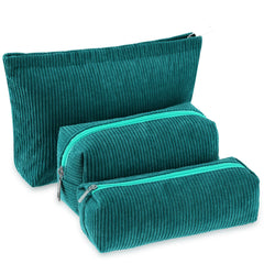 Bolsa de maquillaje Huhumy pana verde oscuro, gran capacidad para cosméticos y pinceles.