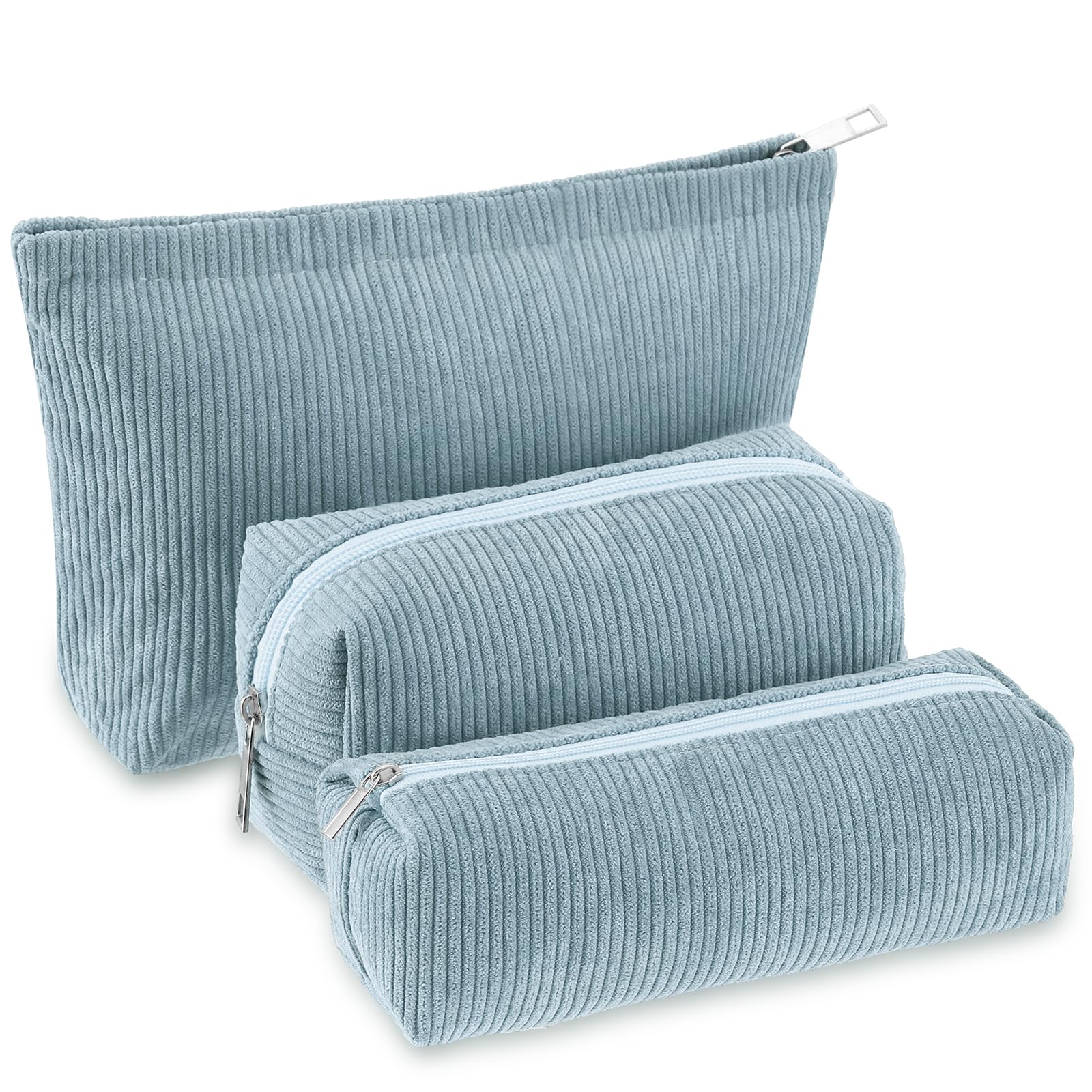 Conjunto Huhumy de bolsas corduroy azul grande para cosméticos y viaje.