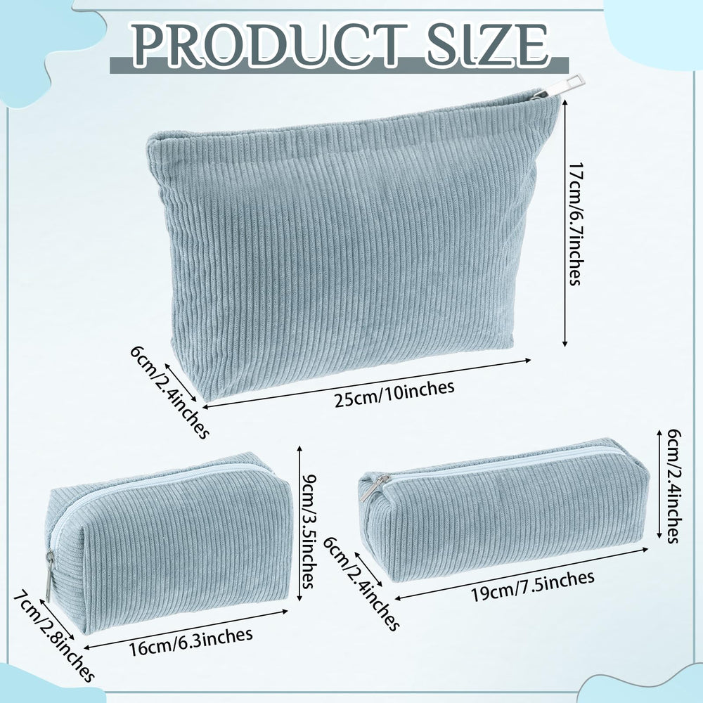 Bolsa corduroy azul mediana de Huhumy, organizador compacto para maquillaje.