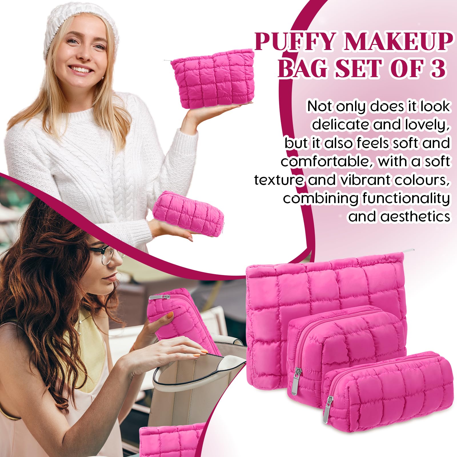 Huhumy regalo bolsa maquillaje acolchada rosa intenso, opción de regalo ideal