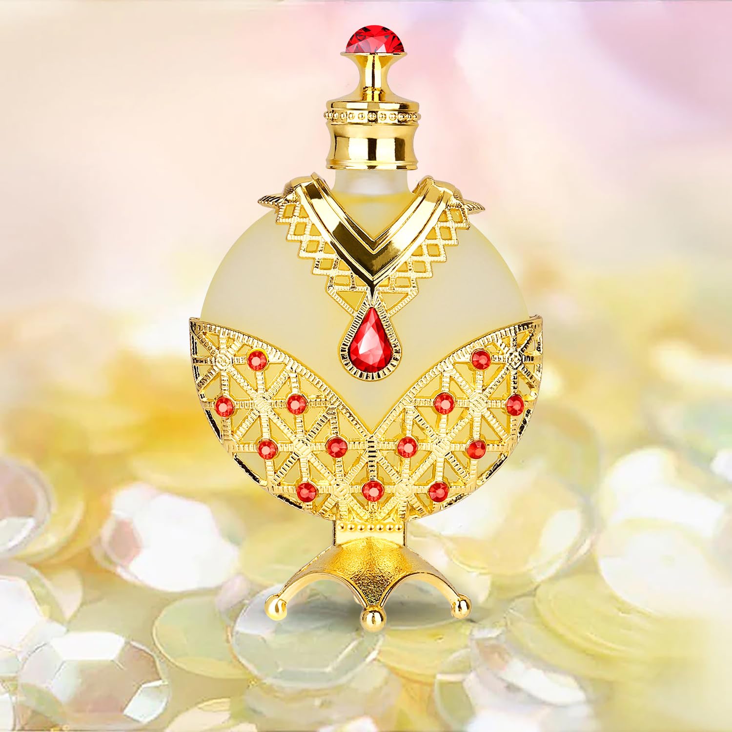 Huibao Gold Arabian perfume oil bottle close-up with premium packaging and long-lasting scent.