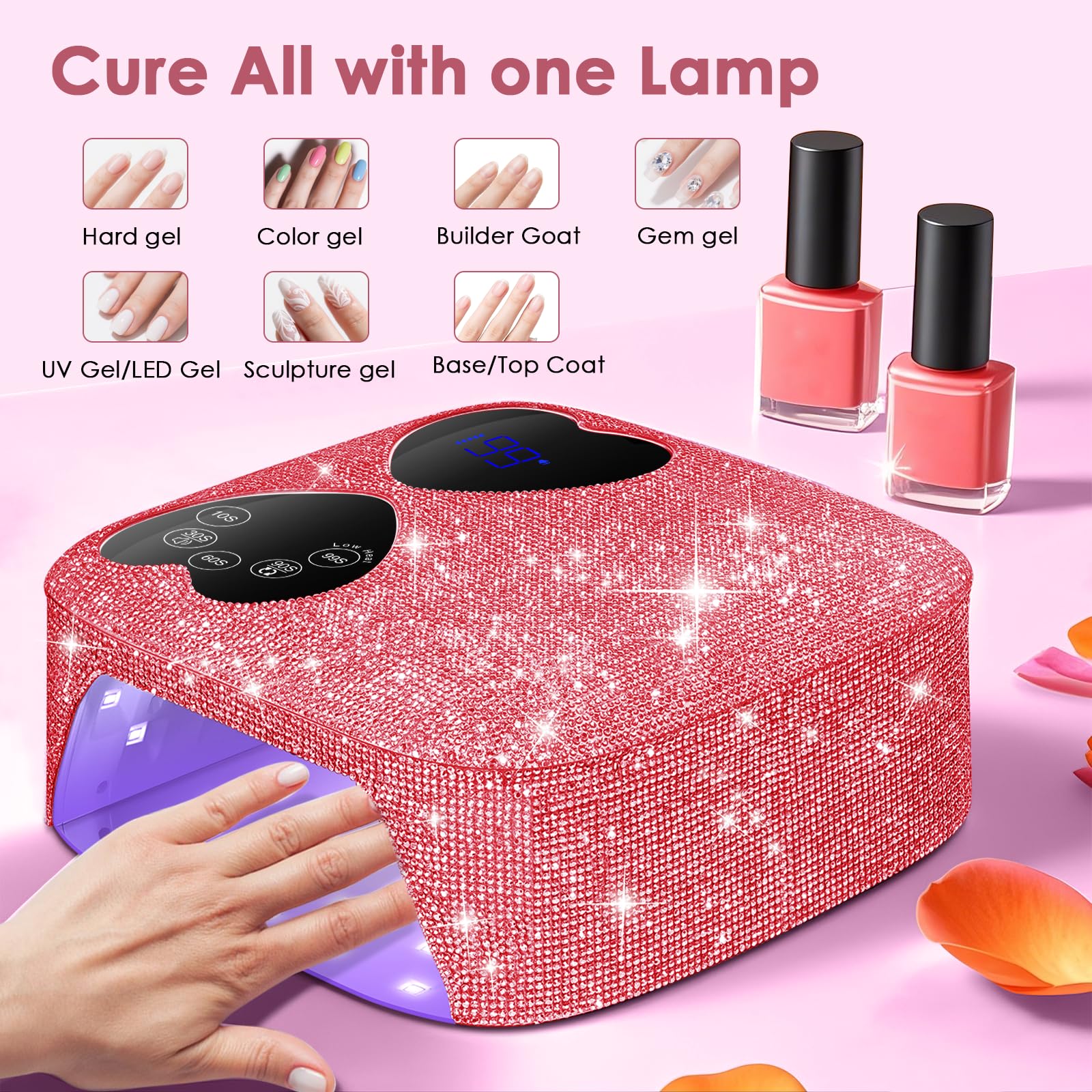 Apto para geles: base, color y capa superior con curado eficiente.