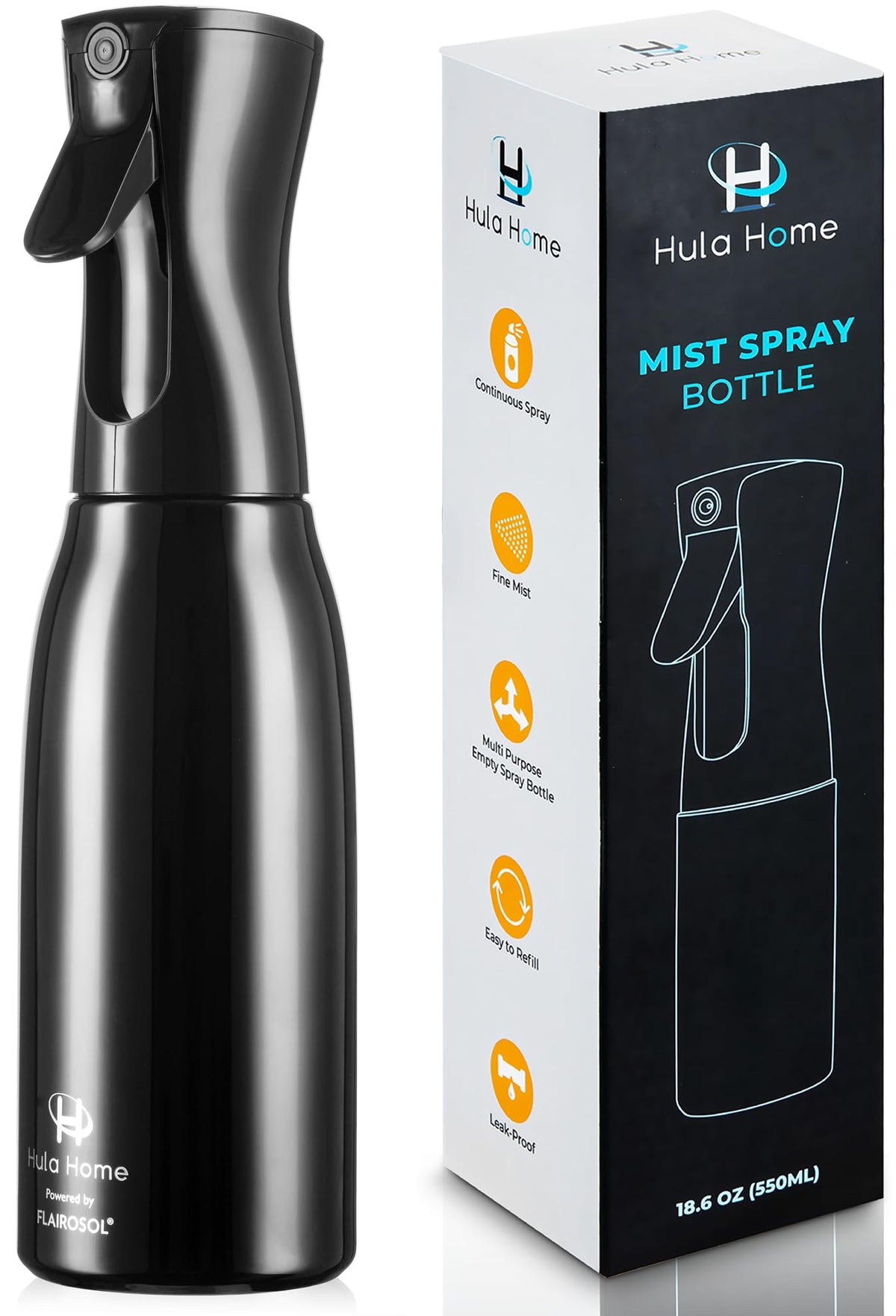 Botella Hula Home vista frontal con rociador ultrafino para peinado.